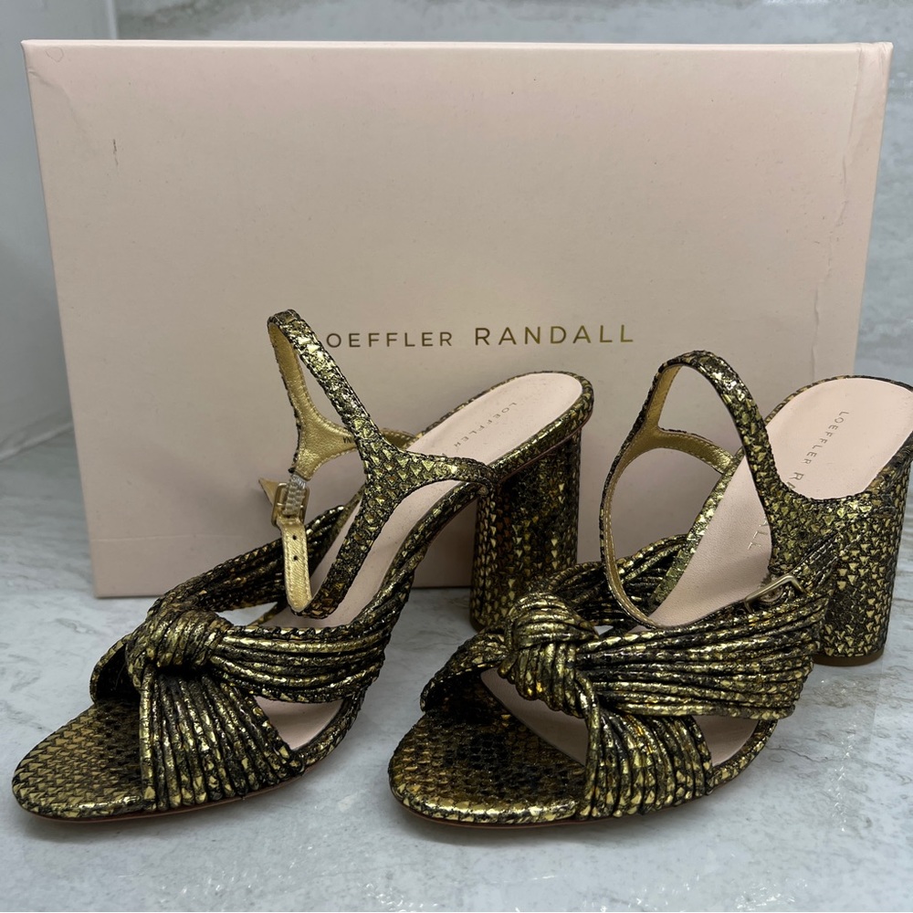 Loefffler Randall Cece High Heel Knot Ankle Strap Sandal Dark Gold